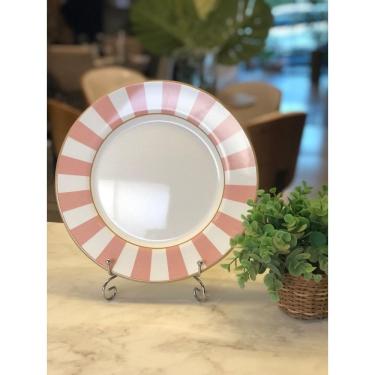 Imagem de Jogo 6 Pratos Rasos Stripe Rosa 1ª Classific.