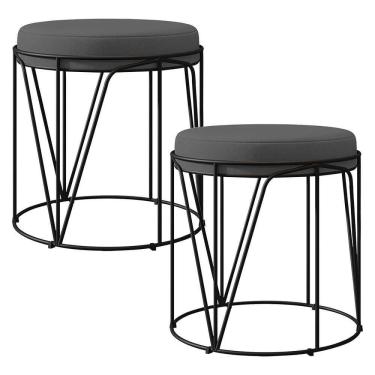 Imagem de Kit 02 Puffs Aramado Preto Zaya L02 Suede Cinza