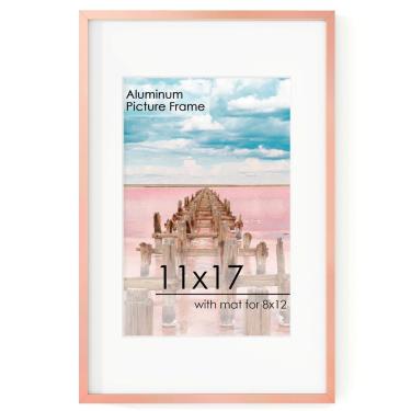 Imagem de Porta-retratos FLYJOE Alumínio 11x17 cm com tapete 8x12 cm em ouro rosa
