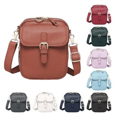 Imagem de Bolsa tiracolo de couro para mulheres, pequena, antifurto, impermeável, carteiro, com carteira embutida, Laranja