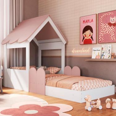 Imagem de Cama Solteiro Infantil Montessoriana Casinha Nana Branco/rosa C06 - Mpozenato