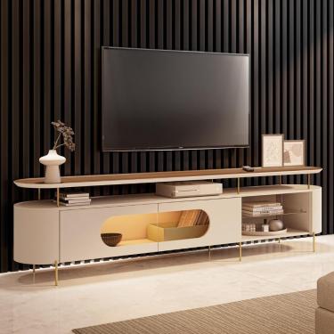 Imagem de Rack Tv 85 Pol 220cm 2 Portas Com Led Dalya Off/castanho H01 - Mpozenato