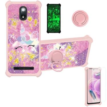 Imagem de jioeuinly Capa para ANS P550 compatível com ANS Artia Sp555D [com protetor de tela de vidro temperado][PC rígido + silicone macio][suporte para anel] [glitter dourado + luminoso] JSF-DJS