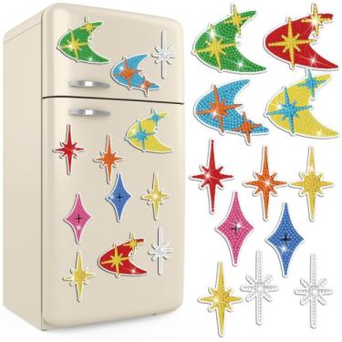 Imagem de Hoolerry 12 peças de imãs de geladeira vintage vintage starburst atômica lua estrela retrô decoração de cozinha para 1960 e 50 decoração MCN (estilo diamante)