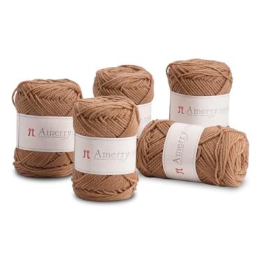 Imagem de Conjunto de 5 novelos Hamanaka Amerry, peso médio, 70% lã merino da Nova Zelândia, 30% mistura acrílica, fio macio e fácil de tricotar para tricô e crochê, feito no Japão (Col. 8)