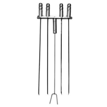 Imagem de Conjunto De Espetos Espalha Brasa Churrasco Inox 70cm Suporte Fixo Parede Reforçado