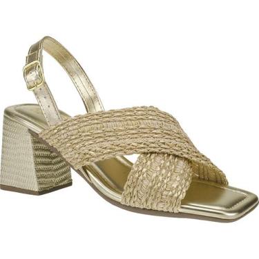 Imagem de Sandália Feminina Salto Bloco Grosso Médio Ráfia Confortável - LAZZLU,