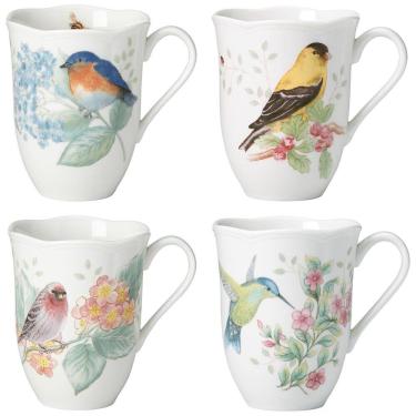 Imagem de Conjunto de Canecas, Tema de Floral com 4 Peças, Capacidade 350mL e Material de Porcelana, Lenox 882795, Branca Colorida