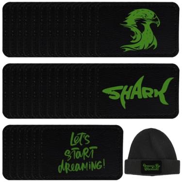 Imagem de Pacote com 30 remendos de chapéu de couro sintético em branco com adesivo, patch retangular de couro sintético para chapéus, reparo de tecido personalizado, suprimentos a laser de costura (preto verde