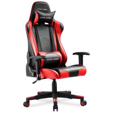 Imagem de GTRACING Cadeira Gamer Ergonômica Reclinável e Giratória com Apoio Lombar e Cabeça, Preta e Vermelha