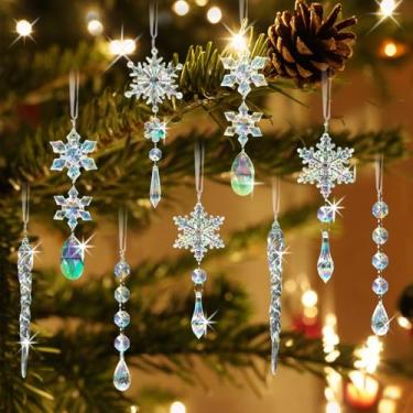 Imagem de 18 peças de enfeites de Natal para decoração de árvore de Natal – Flocos de neve e gelos acrílicos de cor arco-íris com pingentes para suprimentos de festa do país das maravilhas de inverno