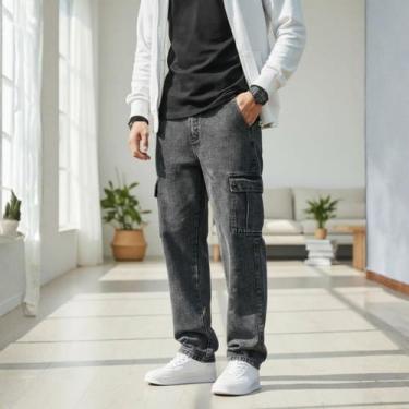 Imagem de Calça Cargo Estonada Cinza Grafite Masculina Plus Size Calca Masculino