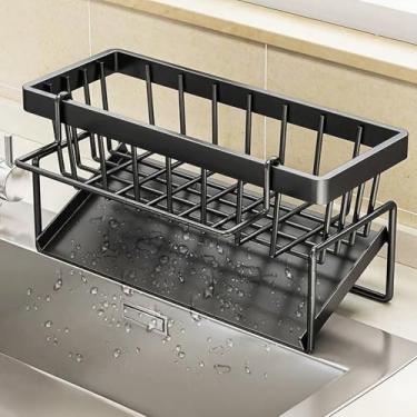 Imagem de Suporte de esponja para pia de cozinha – Organizador de sabão de aço inoxidável com bandeja de drenagem automática, rack de armazenamento de bancada para pia ou banheiro, acessórios domésticos