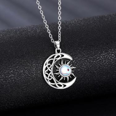 Imagem de Colar feminino com pingente de lua e sol estilo boêmio, banhado a prata, vazado, ajustável, moderno, joia delicada, presente