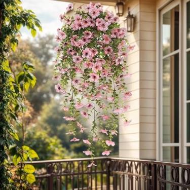 Imagem de 1 peça de plantas artificiais falsas para decoração de outono ao ar livre, margarida de seda sintética com folhas de eucalipto (rosa)