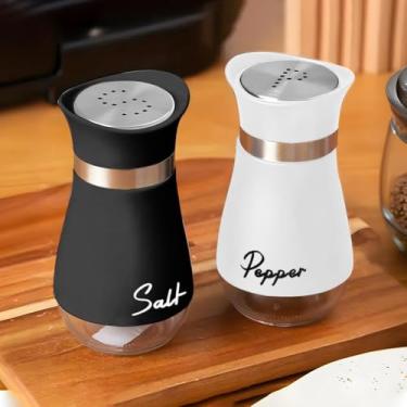 Imagem de Conjunto de 2 saleiros e pimenteiros de aço inoxidável – Tempero sem esforço em qualquer cena culinária (branco + preto)