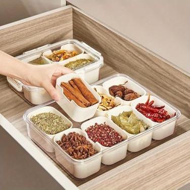 Imagem de Caixa de armazenamento dividida selada, anis estrelado, flores de canela, caixa de compartimento para pimentas secas, pote de tempero, caixa de armazenamento, bandeja de molho de tempero de cozinha