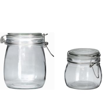 Imagem de Kit De 2 Potes Hermeticos Vidro Com Trava 830 E 500 Ml