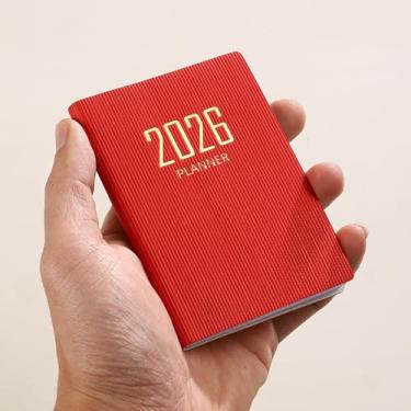 Imagem de Mini bloco de notas para agenda diária 2026, bloco de notas portátil de bolso, agenda agenda, livro para escritório, casa, vermelho