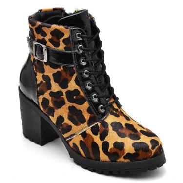 Imagem de Bota Coturno Feminina Cadarço Animal Print Onça Estilo Moda - Q&A, Mar