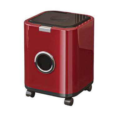 Imagem de DimyFew Lixeira, Lata de lixo, com rodas universais, 12L com tampa, balde de lixo, cesto de lixo para penteadeira, escritório, banheiro, banheiro, Vermelho