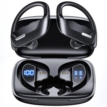 Imagem de Hrich Fone de Ouvido Bluetooth, Fones de Ouvido Sem Fio Bluetooth 100H Play, Fones de Ouvido Traseiros à Prova d'água, com Microfone, Display LED, para Exercícios de Corrida Esportiva