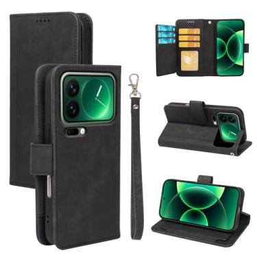 Imagem de Oshmirian Capa carteira para Xiaomi 17 PRO Max – Capa flip de couro PU premium com compartimentos para cartões, fecho magnético, alça de pulso, capa fólio de proteção total à prova de choque (preto)