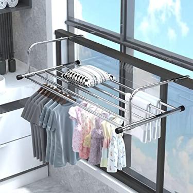 Imagem de EESCZVGBDX Arejador de roupas radiador interno secador de roupas multifuncional varanda radiador rack de secagem radiador de aço inoxidável aerador dobrável trilho de secagem de lavanderia extensível