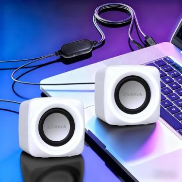 Imagem de Sistema de alto-falante estéreo alimentado por USB - tamanho pequeno - com controle de volume e plugue de áudio auxiliar de 3,5 mm para conectar ao laptop, notebook, desktop, branco