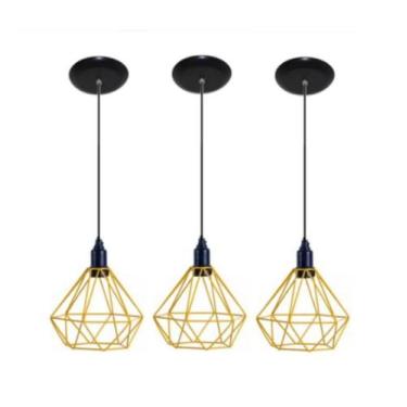 Imagem de Kit 3 Lustres Aramado Retrô Diamante 18X18Cm Amarelo Md8003 - Boreal C