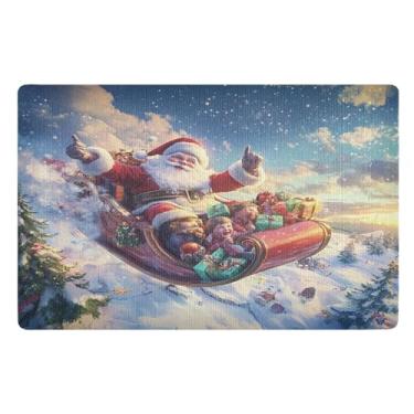 Imagem de SEHANY Tapete de porta de inverno Papai Noel Natal para todos os climas, impermeável, secagem rápida, bem-vindo, tapete de entrada antiderrapante, tapete decorativo de poliéster para entrada, varanda