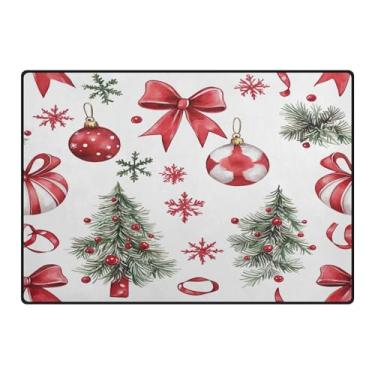 Imagem de Blueangle Tapetes de Natal laváveis de 12 x 16,7 cm para sala de estar - Tapete ultramacio antiderrapante resistente a manchas com laços vermelhos, decoração de férias para quarto e escritório (414)