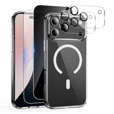 Imagem de Capa transparente para iPhone 17 Pro com protetores de tela e lente da câmera, [compatível com MagSafe] [antiamarelo][proteção de nível militar] Capa magnética 5 em 1 à prova de choque fina
