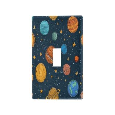 Imagem de Blueangle Capa para placa de parede para interruptor de luz - desenho animado sistema solar planetas capa decorativa para tomada placa de parede, tamanho 1 gangue 4,53 x 2,76 polegadas (267)