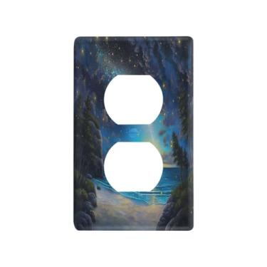 Imagem de Blueangle Linda placa de parede com saída dupla de cena de praia, tamanho padrão, placas de cobertura de tomada elétrica de 1 gangue para decoração de quarto de escritório em casa, 4,53 x 2,76