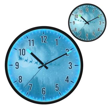 Imagem de Blueangle Relógio de parede LED que brilha no escuro e ativado por voz, silencioso, Papai Noel de 30 cm em seu trenó voando design operado por bateria para decoração de quarto e sala de estar (525)