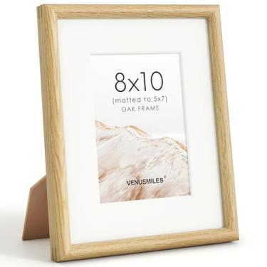 Imagem de Venusmiles Porta-retrato 20 x 25 cm com tapete de 12 x 17 cm, moldura de madeira de carvalho natural com vidro temperado HD, tiras de encaixe duplo e espiga, mesa e parede horizontalmente