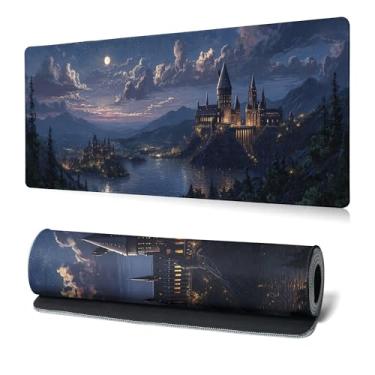 Imagem de Tapete de mouse para jogos Fantasy Castle Tapete de mesa grande com teclado estendido Tapete de mouse de anime com base antiderrapante e borda costurada tapete de mouse pad de mesa 31,5 x 11,8 mouse