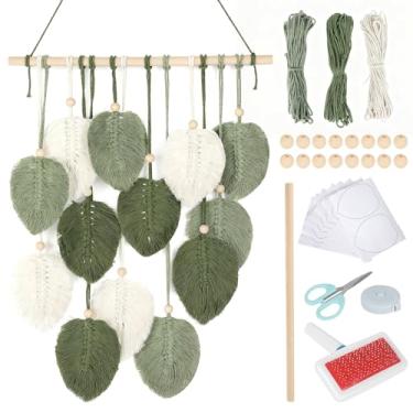 Imagem de DIY folha de macramê para iniciantes para pendurar na parede, tapeçaria de fio de tecido de folhas boêmias, kits de artesanato DIY para adultos, decoração de parede de macramê de folha kit de