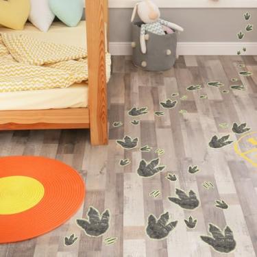 Imagem de Adesivos de parede com pegada de dinossauro que brilham no escuro com 2 folhas, decalques de padrão fóssil, murais para quarto de crianças, berçário, decoração com tema de dinossauro (pegada verde