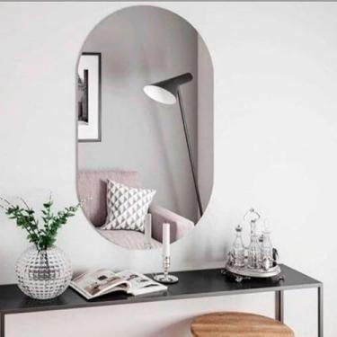 Imagem de Espelho Grande De Parede Oval Com Led Orgânico Banheiro Sala Quarto Luz Quente E Fria(SEM LED,80X50 CM)