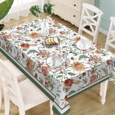 Imagem de Livcoz Toalha de mesa retangular floral vintage aquarela 152 x 213 cm, flor retrô, botânica, pastoral, decorativa, mesa de jantar, primavera, verão, decoração de piquenique e festa