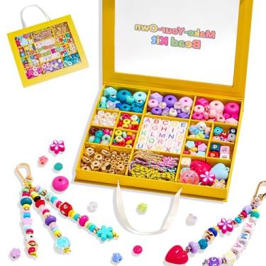 Imagem de MYCUTEY Kit de fabricação de chaveiros faça você mesmo - chaveiro com contas e bolsa suprimentos de artesanato com chaveiros, cordões fortes e letras coloridas, estrela, coração, contas de pônei para
