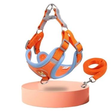 Imagem de Coleira Peitoral para Cachorros e Gatos com Guia – Ajustável, Respirável, Material Refletivo, Confortável e Seguro – Peitoral Tipo Colete em Poliéster para Passeios(Laranja,L/7-10 Kg)