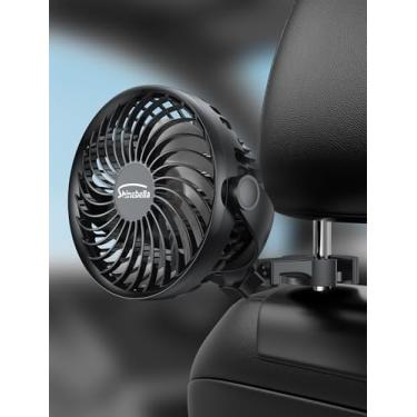 Imagem de Ventilador de carro portátil operado por bateria ventilador de refrigeração para automóvel, 4 velocidades, ventilador de veículo elétrico de encaixe para assento traseiro e traseiro, ventilador USB recarregável, baixo ruído, fácil de instalar, rotação de 360°, inclui gancho