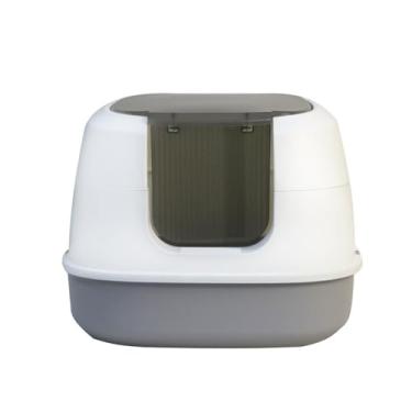 Imagem de Caixa de Areia para Gato Split Grande com Tampa Abrível por Flip Totalmente Fechada Anti-Odor Anti-Splash Superior Removível Cerca Alta Espaço Espaçoso Estrutura Suprimentos