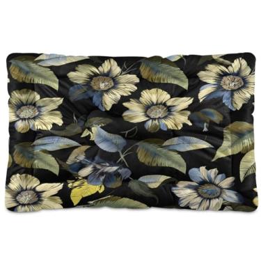 Imagem de CEBUGI Cama para cachorro de 61 x 45 cm, lavável, respirável, tapete para animais de estimação com fundo antiderrapante, folhas de flores vintage, almofada para cães pequenos e médios