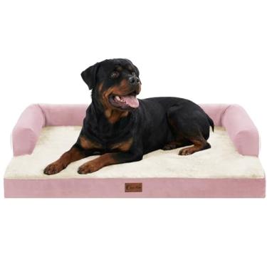 Imagem de Casa Paw Camas ortopédicas para cães extragrande, à prova d'água, espuma para ovos, GG, com laterais 122 x 76 cm, sofá-camas para cães grandes com capa lavável removível e fundo antiderrapante, rosa