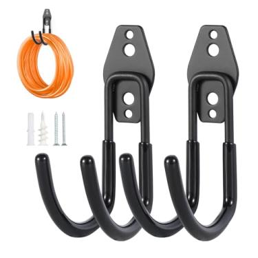 Imagem de Suporte de mangueira de parede, pacote com 2, suporte de mangueira resistente com parafusos, capacidade máxima de peso 29,9 kg, gancho de mangueira de metal para suporte de mangueira externo adequado