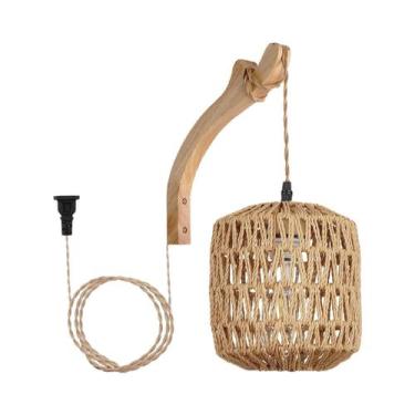 Imagem de Luminária De Parede De Bambu Natural E Rattan E27 Lustre Artesanal Par